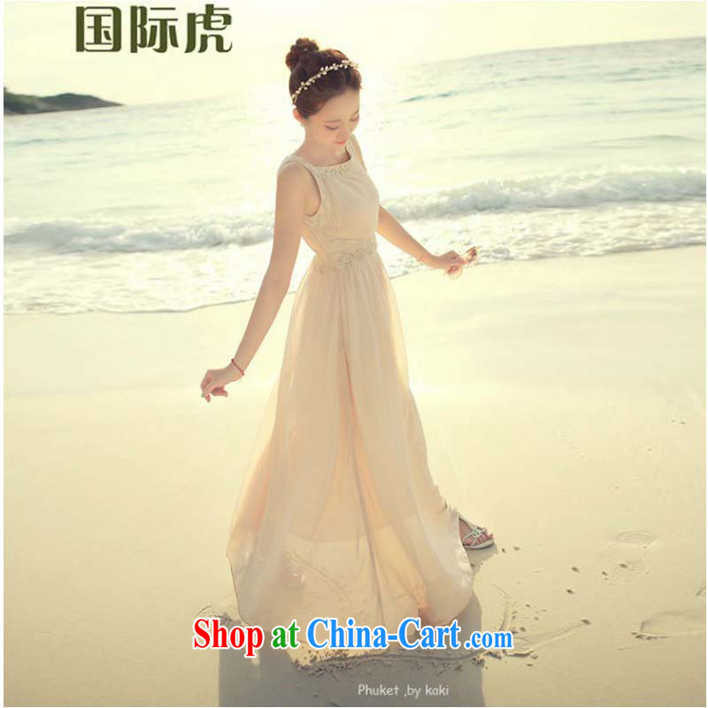 Refined manually staple-joo-hem the waist style snow woven dresses long skirt skirt dresses bridesmaid dress light pink L