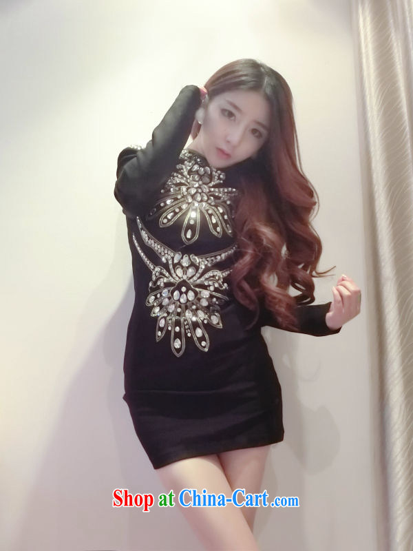 The sense of a goddess ritual temperament embroidery nail jewelry stone beauty graphics thin long-sleeved mini dress dresses black M pictures, price, brand platters! Elections are good character, the national distribution, so why buy now enjoy more preferential! Health