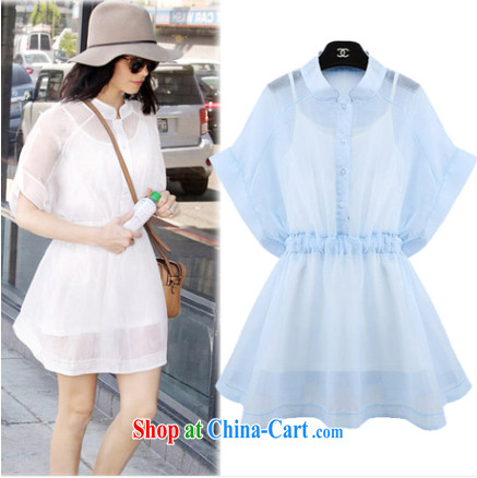 2015 summer small fresh fly cuff waist-large European root yarn, with a two-piece dresses 239 white XL