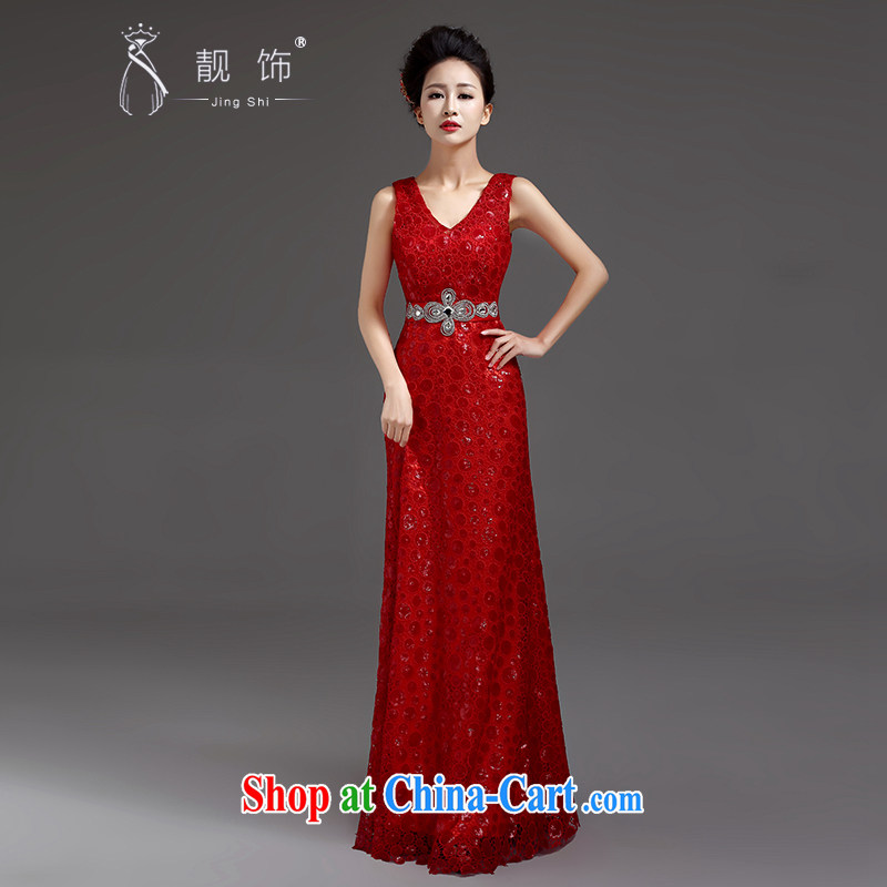 Beautiful ornaments dress 2015 new, luxurious, elegant and sexy Deep V for long fall to dress moderator performance service Red. Contact customer service