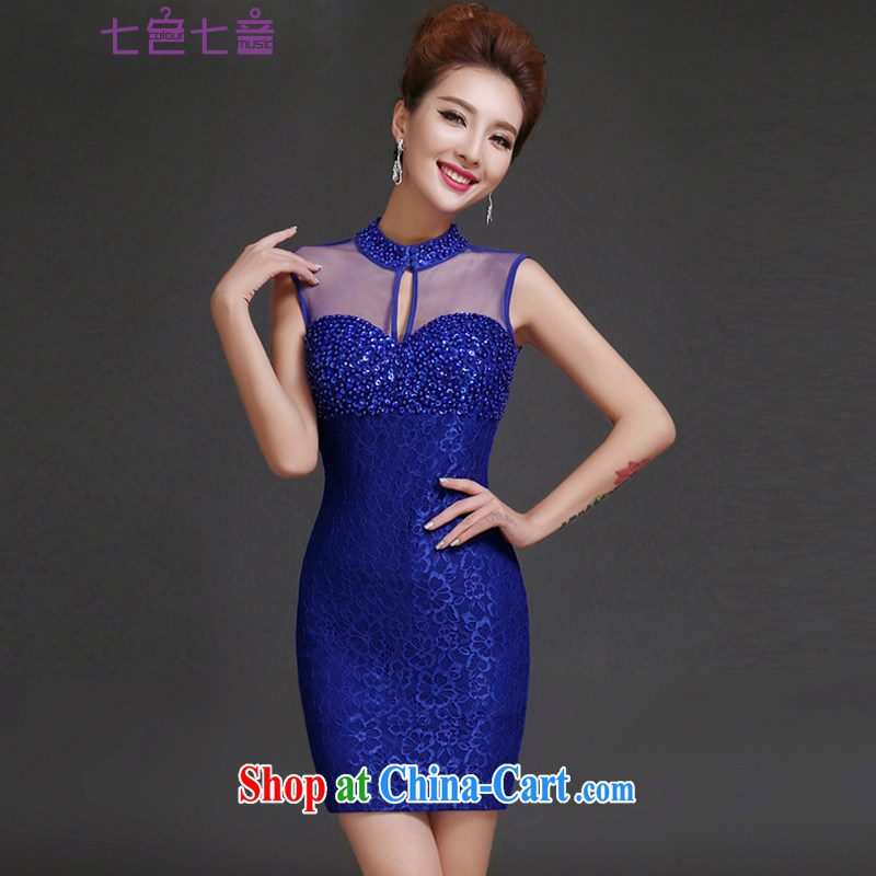7 color 7 tone dress 2015 new moderator dress lace-up collar women evening dress dresses L 023 blue tailored _final_