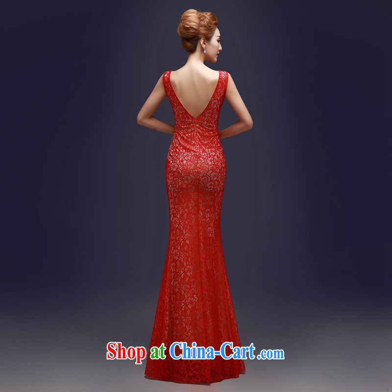 7 color 7 tone 2015 red new lace bridal toast clothing dress shoulders cultivating long dress L 008 red M, 7 color 7 tone, shopping on the Internet