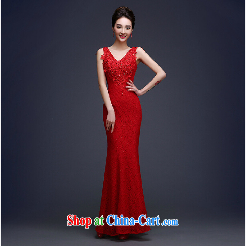 2015 new summer Korean stylish wedding dresses Red field shoulder-length, bridal toast clothing dress Evening Dress red tailored contact Customer Service