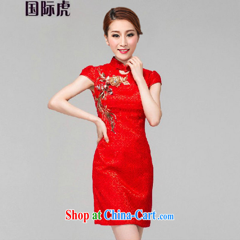 Red bridal dresses wedding toast clothing retro embroidery take short improved cheongsam-Noble red XXL