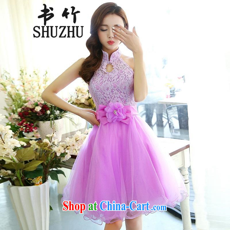 wedding dresses wedding spring and summer banquet is too short, the dress skirt the betrothal bridal toast clothing bridesmaid dress the code purple S