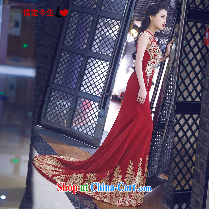 Love Life new, summer 2015 Korean retro elegant field shoulder strap crowsfoot wedding dress bridal toast service tail dress wine red made for a message size, love life, and shopping on the Internet