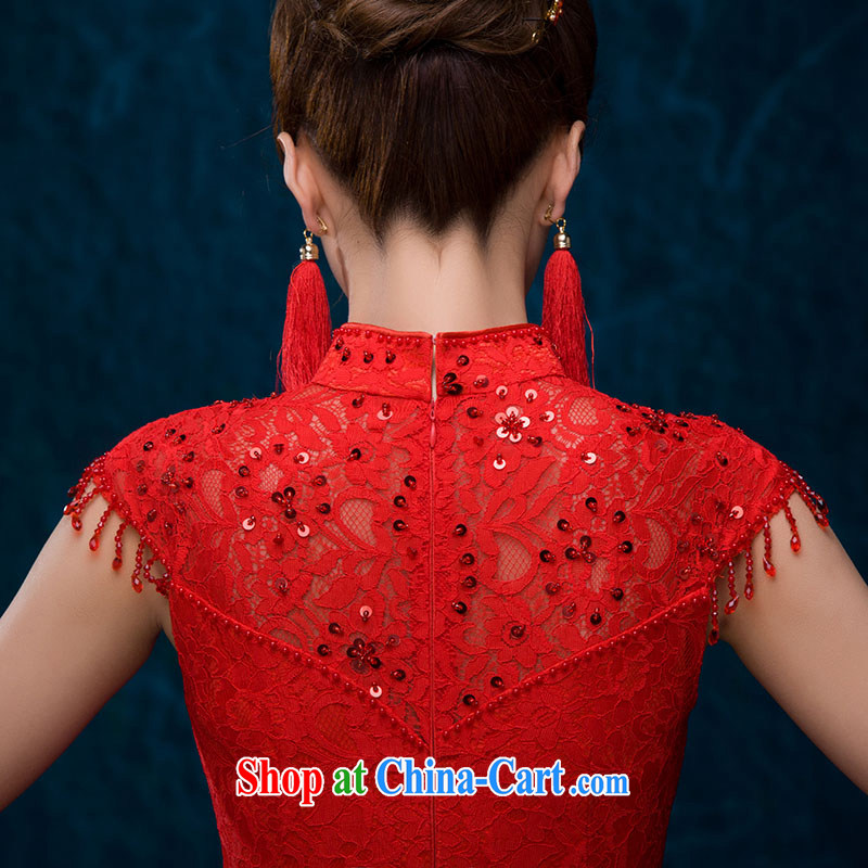 Toasting service 2015 new bride summer pregnant women high-waist dresses red short lace wedding bridal evening dress female Red M, love China, and, on-line shopping