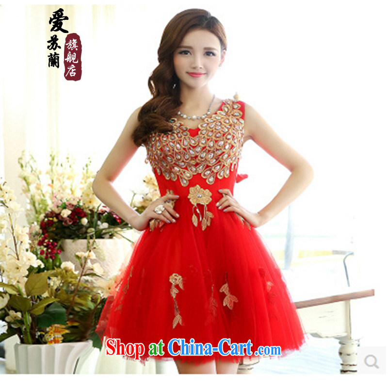 New short dress toast Service Bridal 2015 new spring wedding dresses beauty graphics thin sexy V collar shaggy marriage evening dress red wine will not do not switch