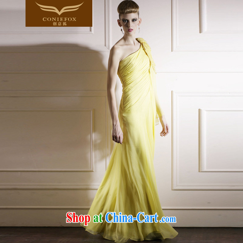 Creative Fox yellow ramp shoulder strap cuff stage. The annual dress exhibition dress beauty long red carpet dress elegant long skirt 80,869 yellow S, creative Fox (coniefox), online shopping