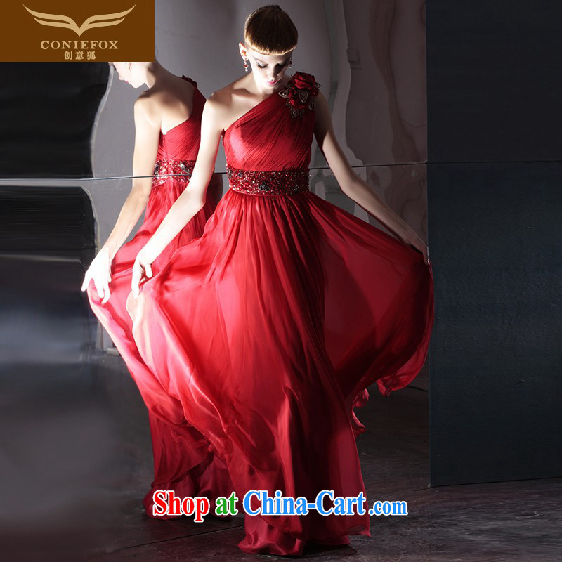 Creative Fox dress red bridal wedding dress the shoulders back exposed banquet toast clothing evening dress dress the wedding dress theatrical service long skirt 81,002 red M