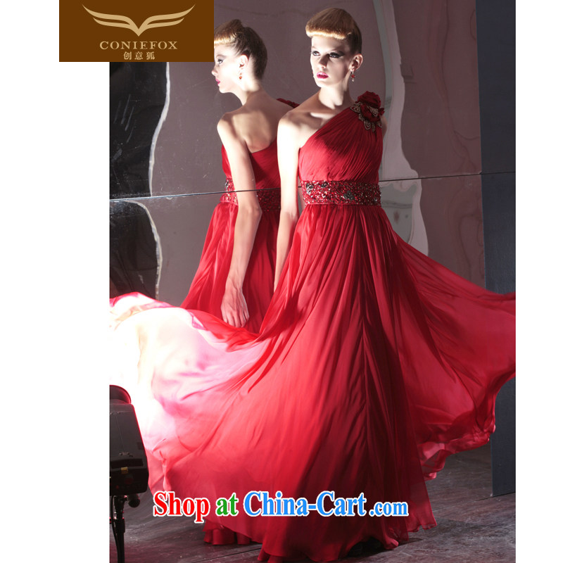 Creative Fox dress red bridal wedding dress the shoulders back exposed banquet toast clothing evening dress dress the wedding dress theatrical service long skirt 81,002 red M, creative Fox (coniefox), online shopping
