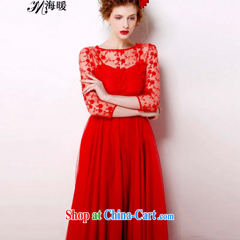 The warm red embroidered dresses 2015 retro lace red petticoat bridal 9M large long skirt dress 7072 red XL, warm, and shopping on the Internet