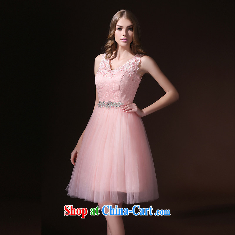 Bridal toast service 2015 spring and summer new short stylish evening dress with lace graphics thin sister dress bridesmaid clothing pink tailored advisory service