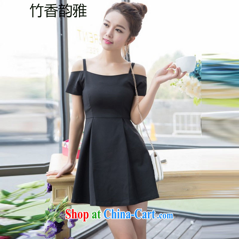 Fruit and vegetable field shoulder small sexy exposed shoulder strap with small dress black dress dresses video thin sexy black S