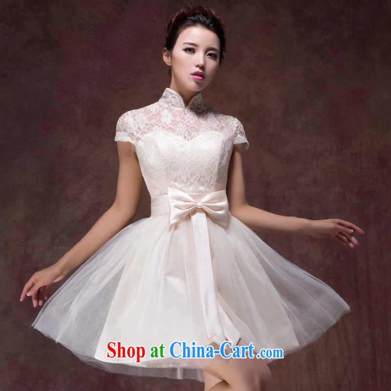 In Luang Prabang in 2015 of new marriage champagne color bridal toast serving short dress skirt and stylish zipper pregnant bridesmaid dress girl champagne color M, Luang Prabang, and shopping on the Internet