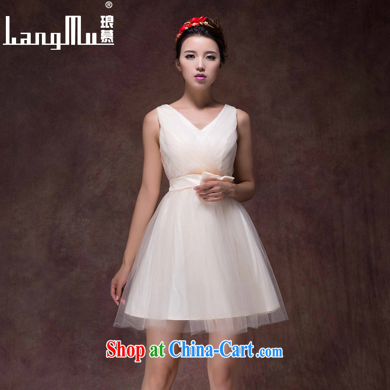 The lang 2015 new wedding dress champagne color bridal toast serving short small dress skirt stylish zipper bridesmaid dress champagne color M