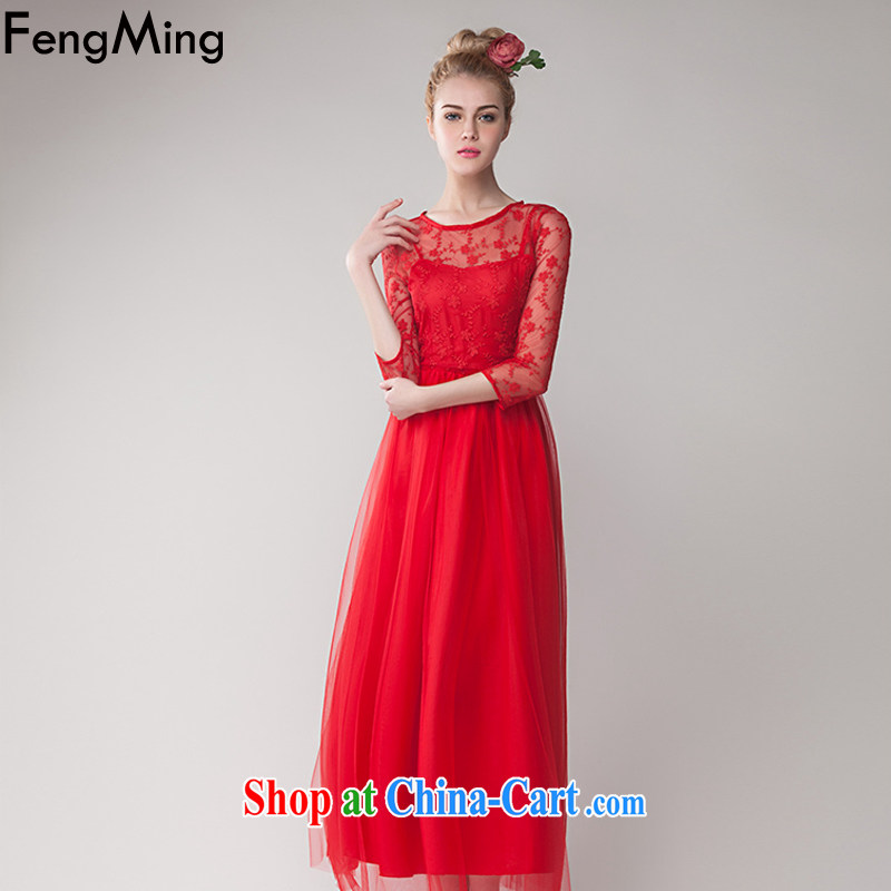 Abundant Ming 2015 summer retro lace red petticoat bridal embroidered dress large long skirt dress female Red XL