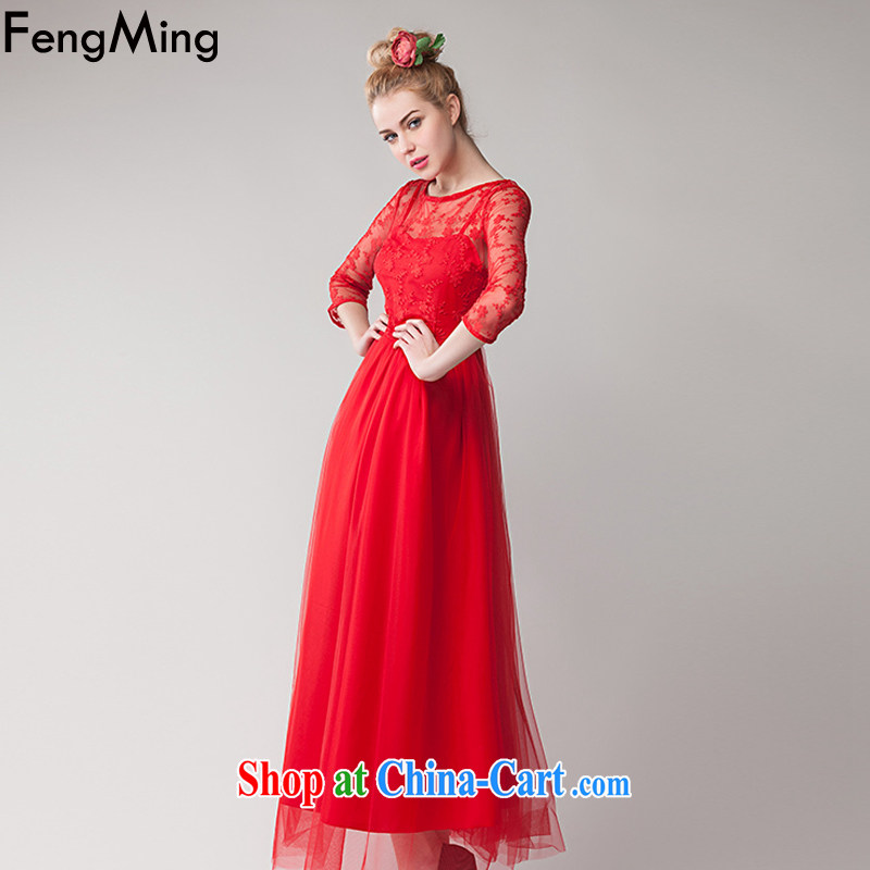 Abundant Ming 2015 summer retro lace red petticoat bridal embroidered dress large long skirt dress Women's red XL, HSBC Ming (FengMing), online shopping