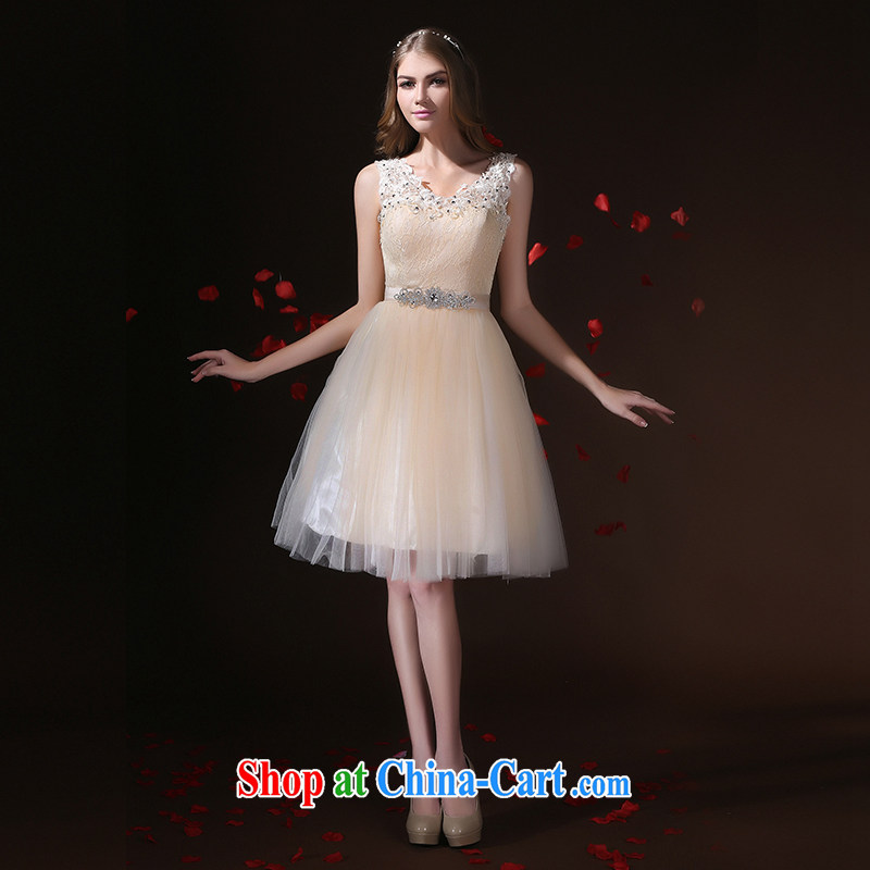 Bridal toast service 2015 spring and summer new short stylish evening dress with lace champagne sister dress bridesmaid serving champagne color L