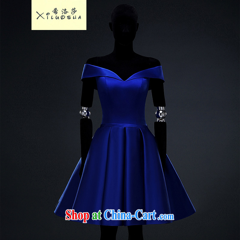 The Greek Cypriot, Mona Lisa _XILUOSHA_ bridal gown satin dress in 2015 new summer royal blue banquet toast wedding clothes dress the Field shoulder Po blue XXL