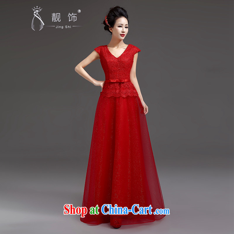 Beautiful trim dress 2015 new dual-shoulder V collar red long dress Korean Beauty graphics thin marriage toast clothing Red. Contact customer service