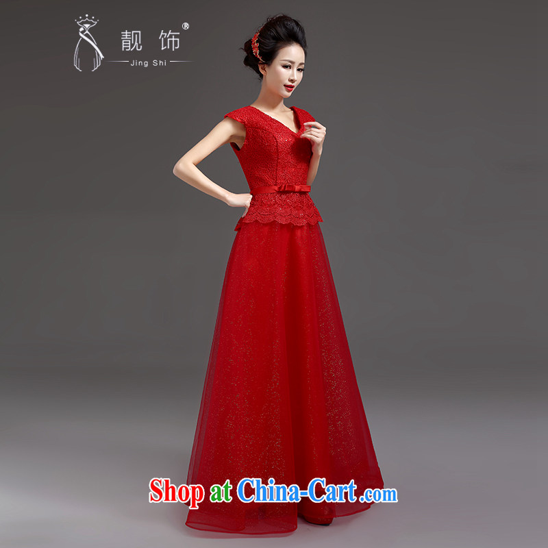 Beautiful ornaments dress 2015 new dual-shoulder V collar red long dress Korean Beauty graphics thin marriage toast clothing Red. Contact customer service, beautiful ornaments JinGSHi), online shopping