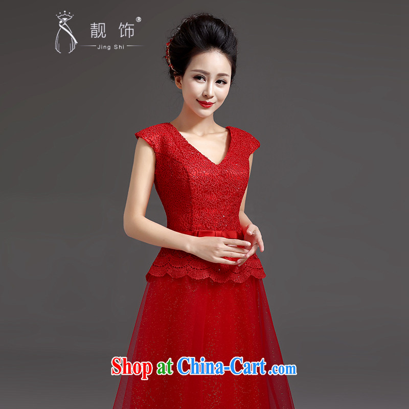 Beautiful ornaments dress 2015 new dual-shoulder V collar red long dress Korean Beauty graphics thin marriage toast clothing Red. Contact customer service, beautiful ornaments JinGSHi), online shopping