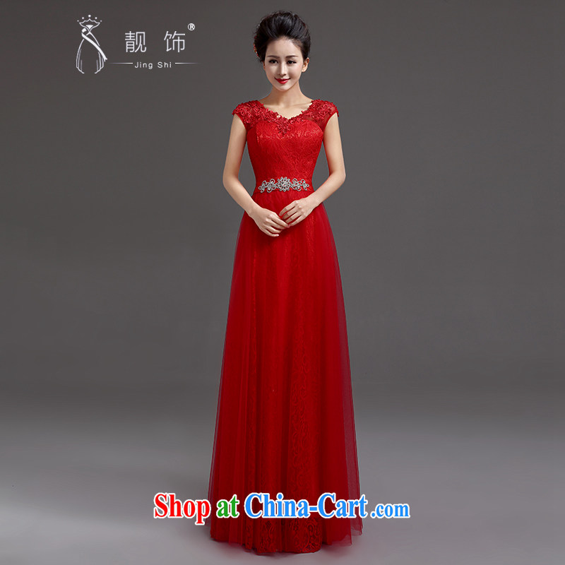Beautiful ornaments 2015 new wedding dresses red long marriages lace double-shoulder dress uniform toasting Red. Contact customer service