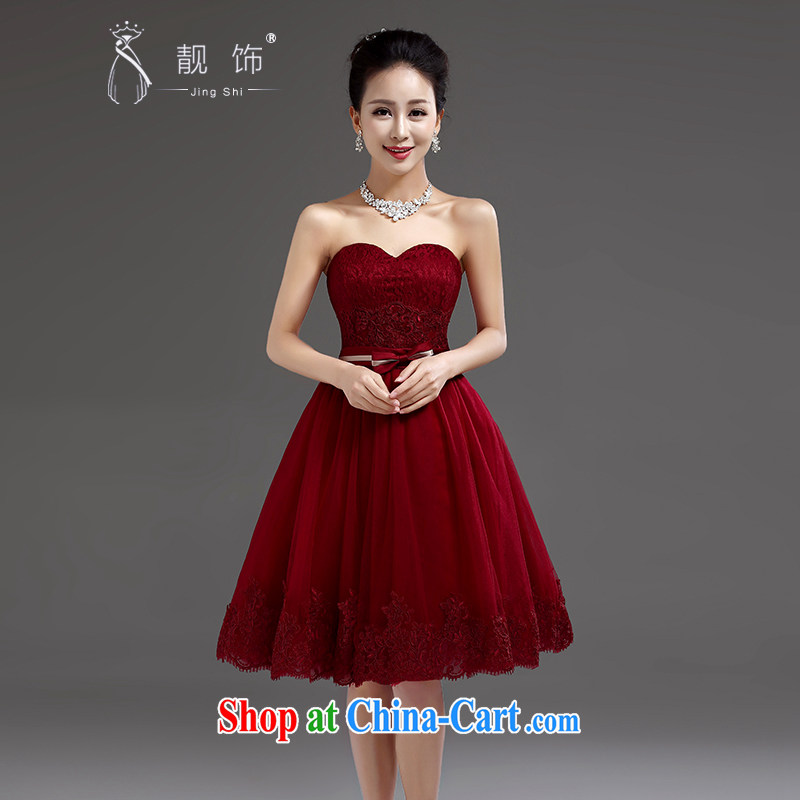 Beautiful ornaments 2015 new dress bridal Evening Dress wedding bridesmaid serving short erase chest wine red lace bows serving wine red. Contact customer service