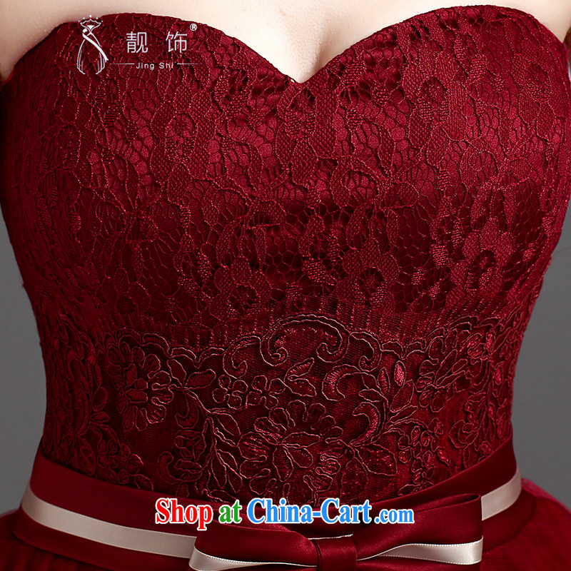 Beautiful ornaments 2015 new dress bridal Evening Dress wedding bridesmaid serving short erase chest wine red lace bows serving wine red. Contact customer service, beautiful ornaments JinGSHi), online shopping