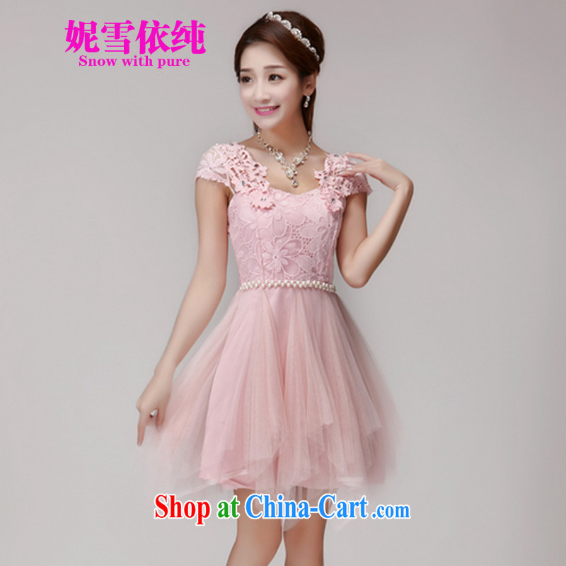 Connie snow in accordance with a 2015 summer hook-blossoms, manually set drill stones name Yuan Princess elasticated waist dress dress bridesmaid dress 1015 pink M
