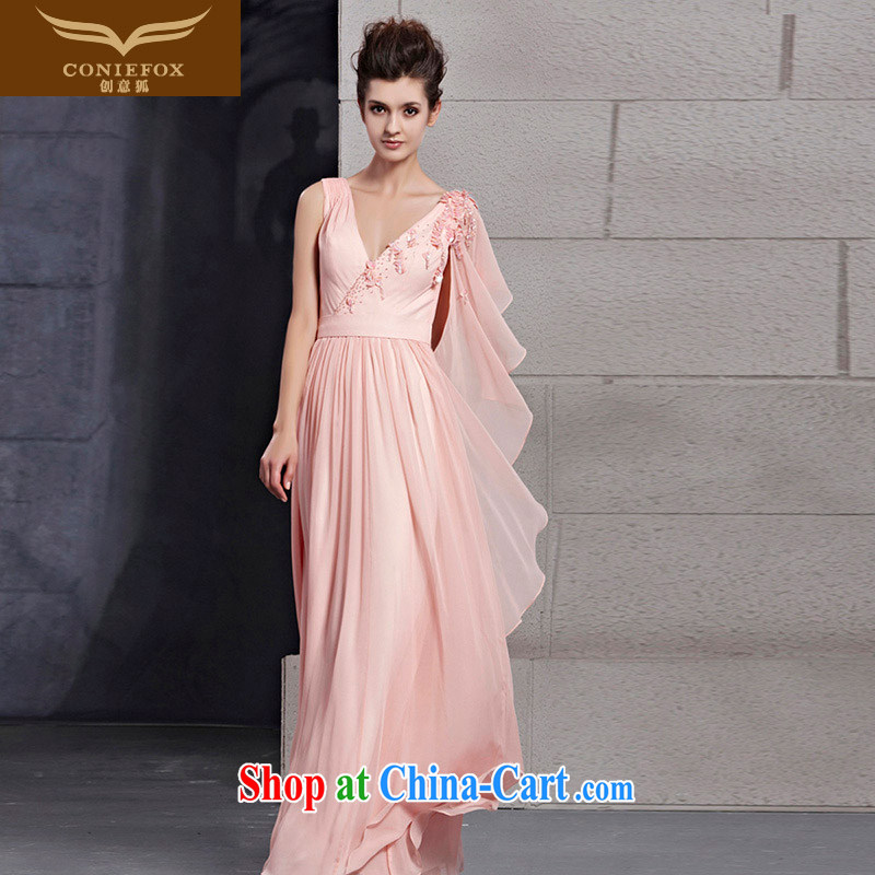 Creative Fox dress pink V collar long bridesmaid dress sweet Princess ceremony dress dress upscale embroidered bridal wedding banquet toast 30,026 dresses picture color XXL