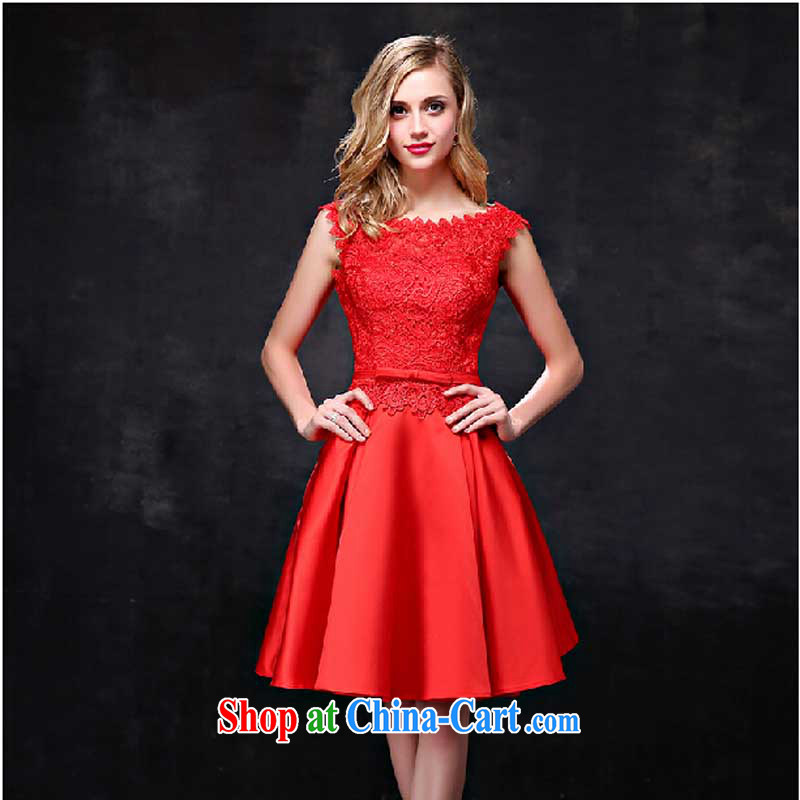 Toasting Service Bridal short summer 2015 double-shoulder lace beauty marriage wedding dresses red banquet dress red tailored contact Customer Service