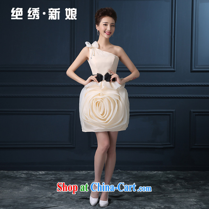 bridesmaid dresses summer 2015 new single shoulder the code graphics thin short, bridal wedding banquet dress the show service champagne color set is not returned.
