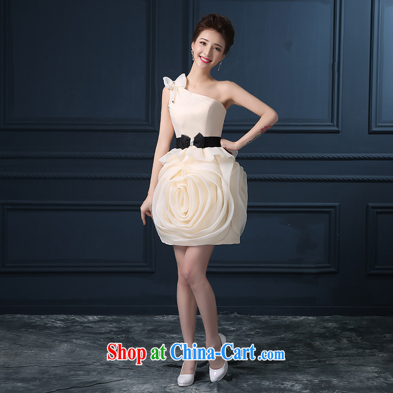 bridesmaid dresses summer 2015 new single shoulder the code graphics thin short bridal wedding banquet dress the show service champagne color set is not returned, it is embroidered bride, shopping on the Internet