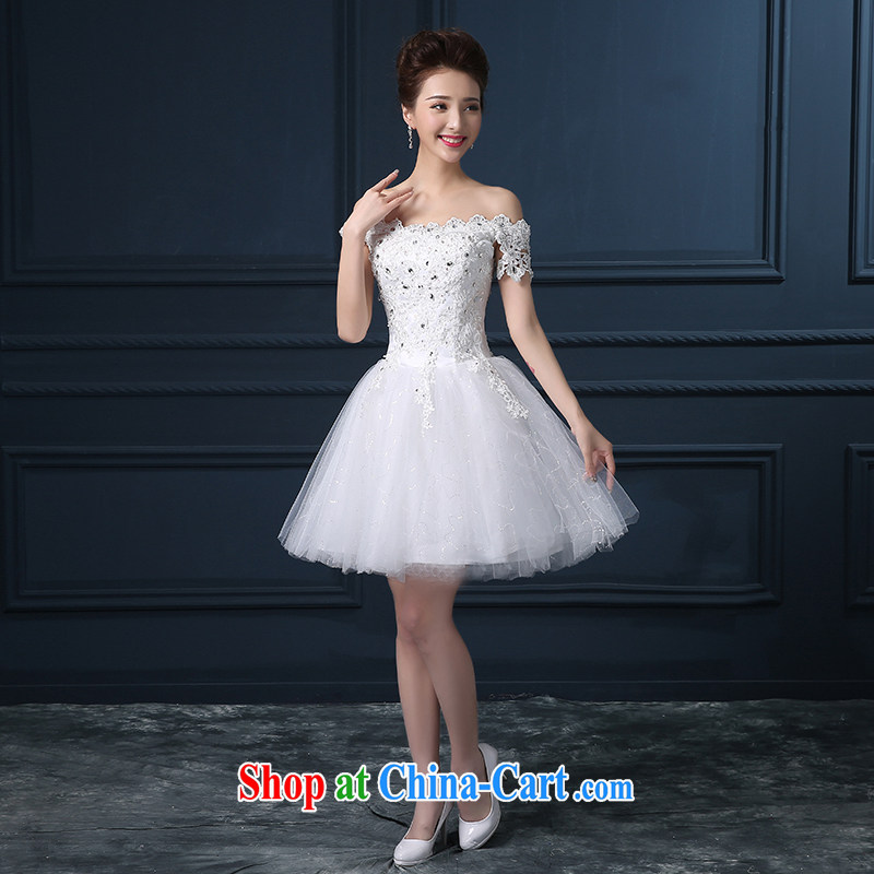 2015 spring and summer new Korean version the Field shoulder the code graphics thin short, bridal banquet night beauty bridesmaid dresses small white made no return, no embroidery bridal, and shopping on the Internet