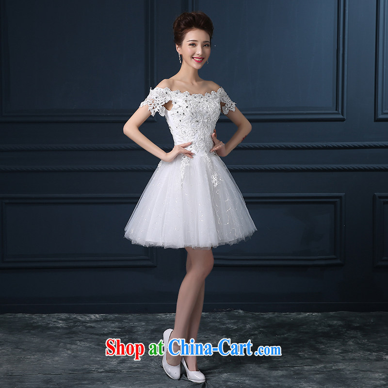 2015 spring and summer new Korean version the Field shoulder the code graphics thin short, bridal banquet night beauty bridesmaid dresses small white made no return, no embroidery bridal, and shopping on the Internet