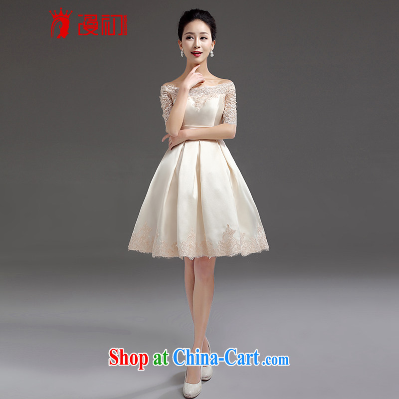 Early definition 2015 new bridesmaid short, small dress dress bridal toast one field shoulder lace straps Princess skirt champagne color. The $20 does not support return and spread, and, shopping on the Internet