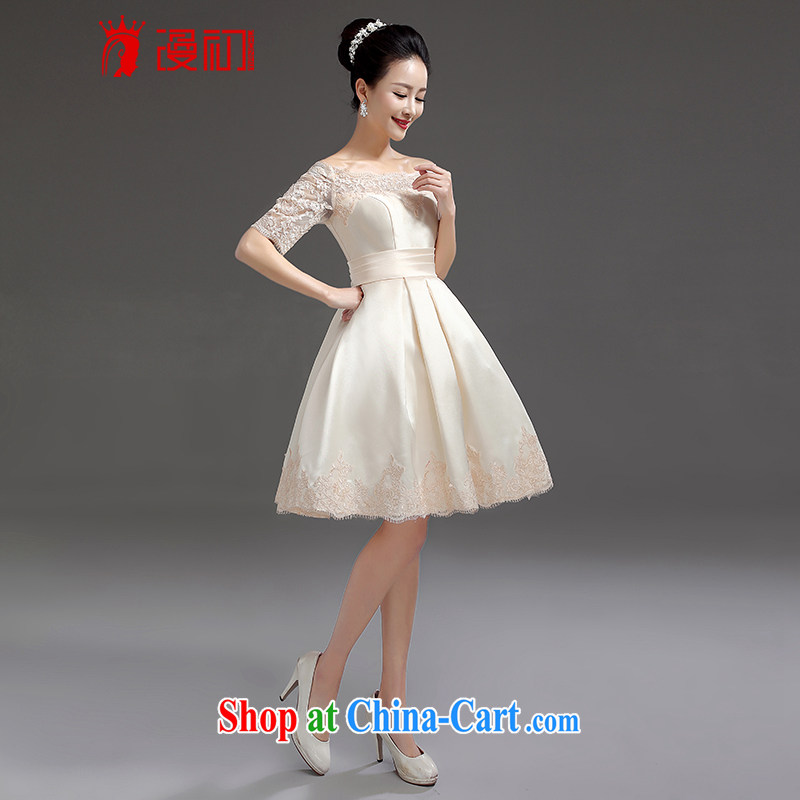 Early definition 2015 new bridesmaid short, small dress dress bridal toast one field shoulder lace straps Princess skirt champagne color. The $20 does not support return and spread, and, shopping on the Internet