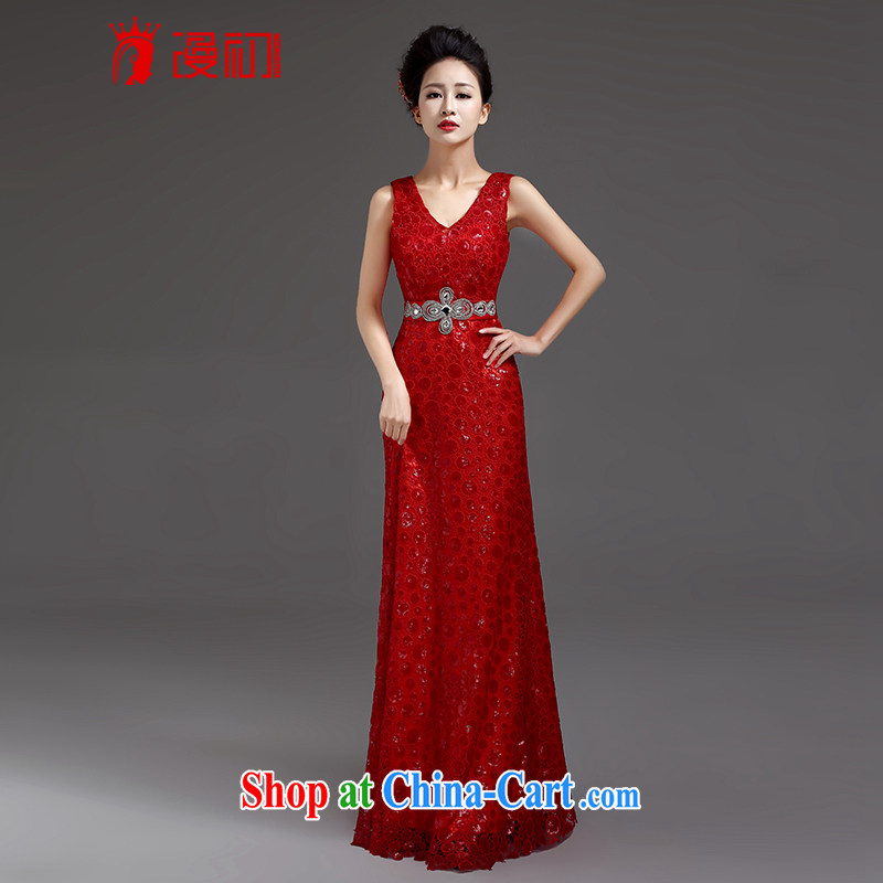 Early animated evening dress 2015 new, luxurious, elegant and sexy Deep V for long fall dress moderator performance service Red. The _20 does not support return