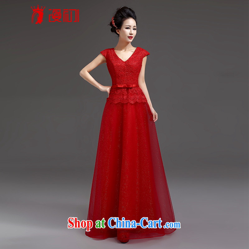 Early animated evening dress 2015 new dual-shoulder dress long sleek sexy dress bride wedding toast clothing Red. The _20 does not support return
