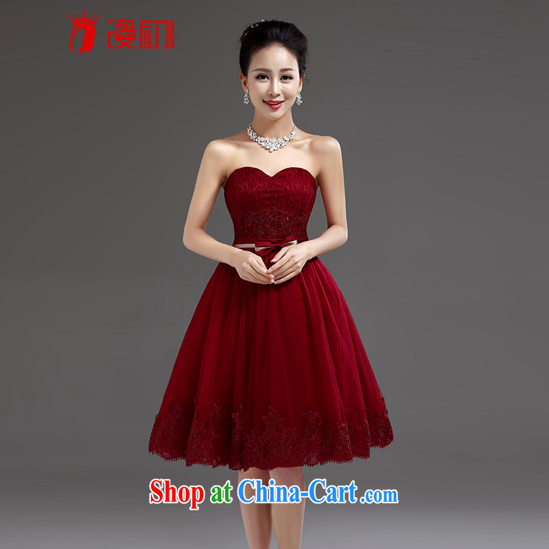 Early definition 2015 new small dress bridal Evening Dress wedding bridesmaid serving short wine red lace bows serving wine red. The _20 does not support return