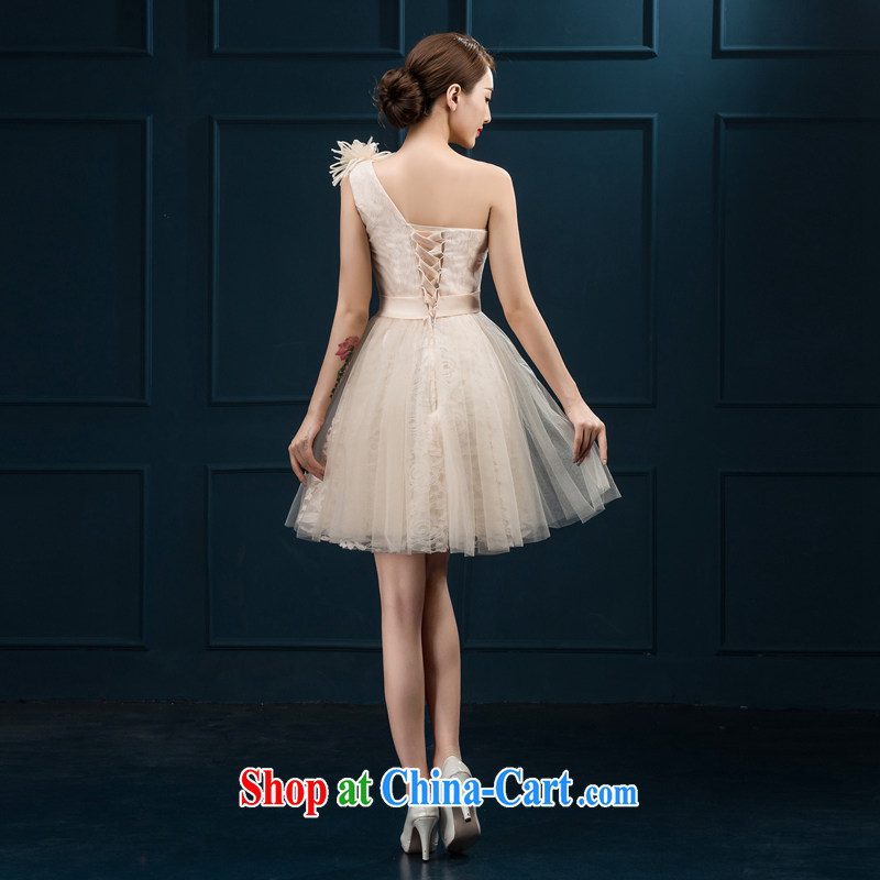 Short Evening Dress 2015 new marriages champagne color bridesmaid dress single shoulder small dress girls white XXL, flower Angel (DUOQIMAN), online shopping