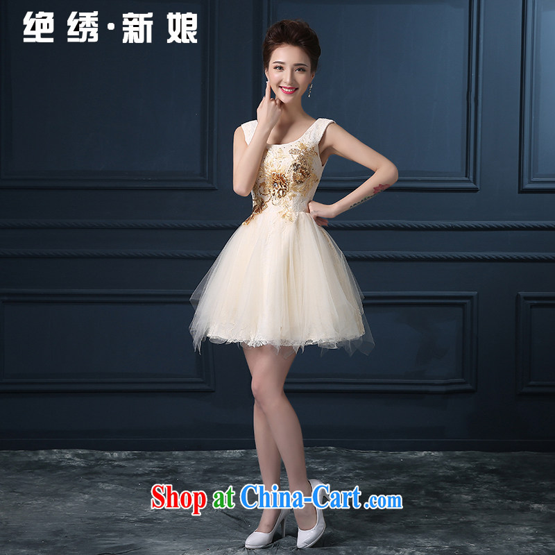 Summer 2015 Korean shoulders larger graphics thin marriages served toast banquet dress champagne color S Suzhou shipping