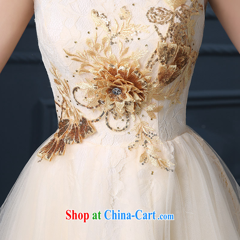 Summer 2015 Korean double-shoulder larger graphics thin bride toast wedding service banquet dress champagne color S Suzhou Shipment. It is absolutely not a bride, shopping on the Internet