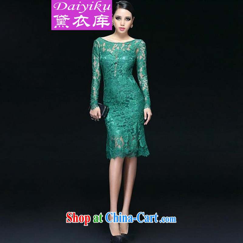 Diane Yi Library in Europe and America, 2015 spring new back exposed Openwork sexy beauty package and lace dresses dress Peacock Green S
