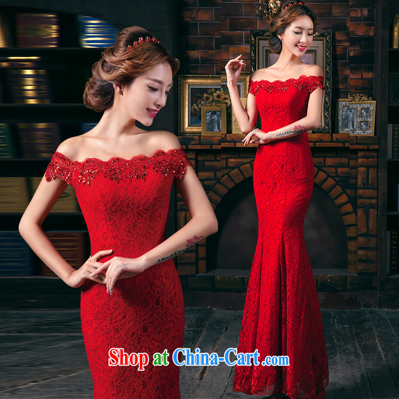 The Greek, Mona Lisa (XILUOSHA) 2015 toast Service Bridal Fashion Evening Dress long crowsfoot beauty wedding wedding dress a field shoulder spring and summer Chinese red alignment to reduce clothing and long wearing shoes and 160 - 165 CM M, Greek Cyprio