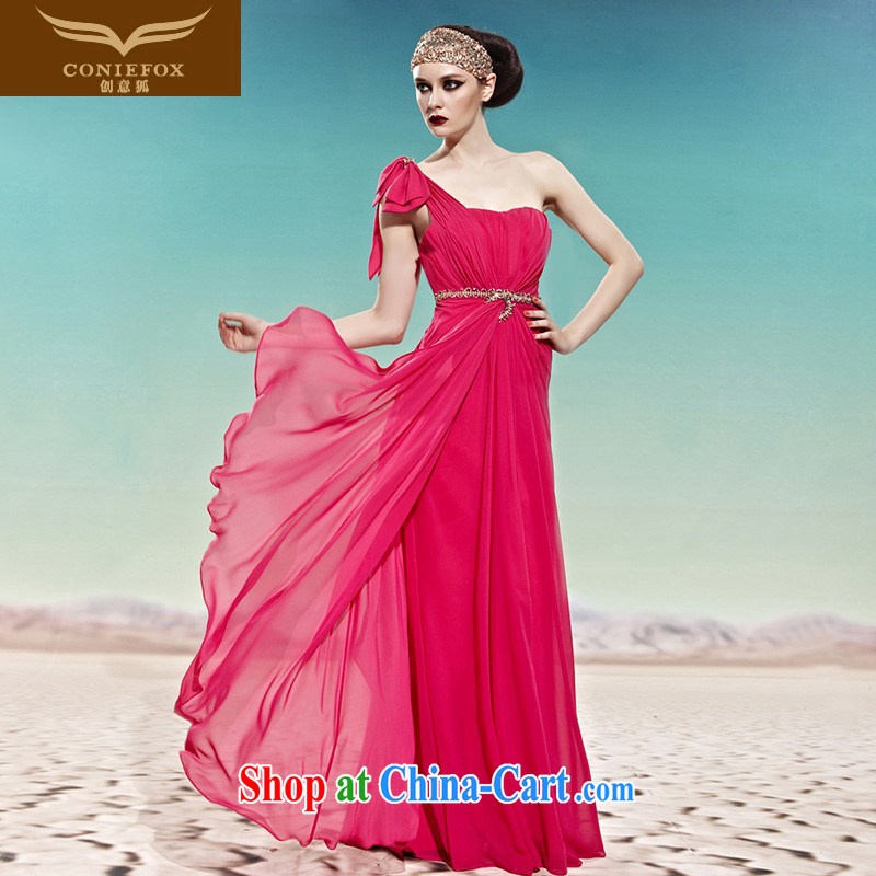 Creative Fox dress Red single shoulder bridal wedding dress banquet toast serving the annual dress long Graphics thin with dresses 58,010 pictures color L