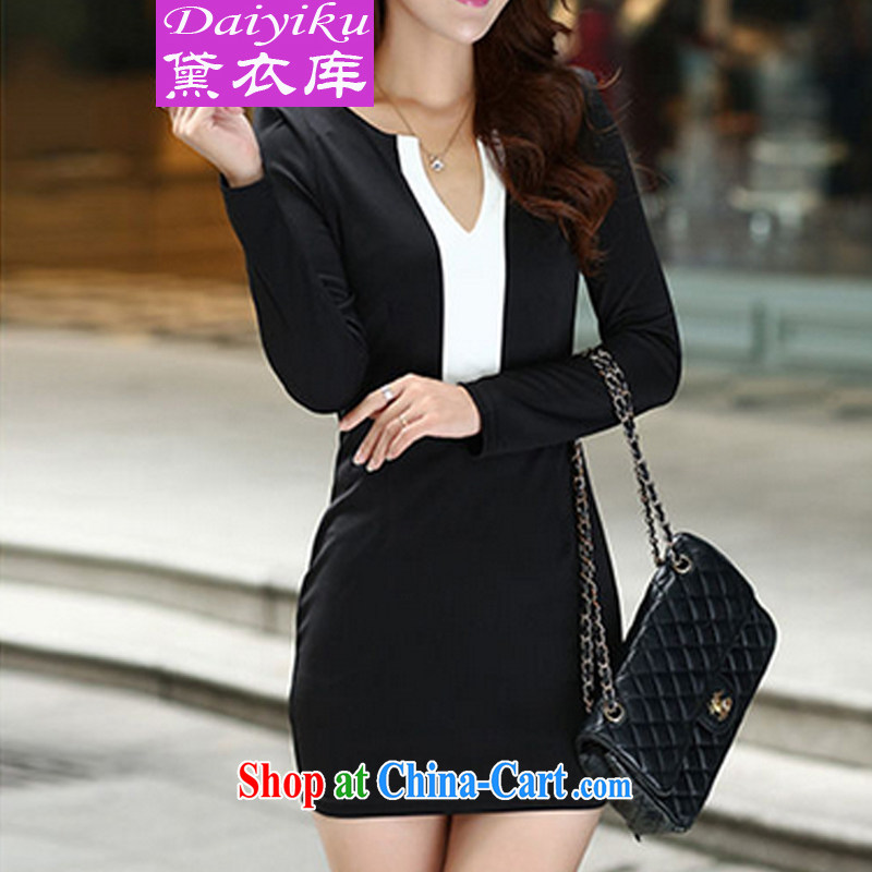 Diane Yi Library 2015 New Style beauty small dress V-neck beauty graphics thin sexy dresses black XL