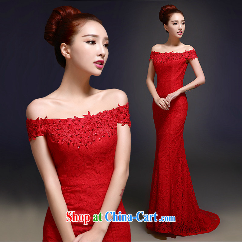 White home about wedding dresses summer 2015 new word aligned shoulder to drag and drop the toast serving the red wedding dress women dress and tail, XL, white first to about, shopping on the Internet